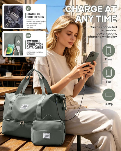 Travel Duffel Bag, 18x14x8 Inches Travel Bag Spirit with Shoes Compartment, Weekender Overnight Bag for Women with Trolley Sleeve, Carry On Bag for Airplanes Sport Tote Gym Bag Black - Colors B