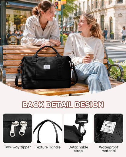 Travel Duffel Bag, 18x14x8 Inches Travel Bag Spirit with Shoes Compartment, Weekender Overnight Bag for Women with Trolley Sleeve, Carry On Bag for Airplanes Sport Tote Gym Bag Black - Colors B