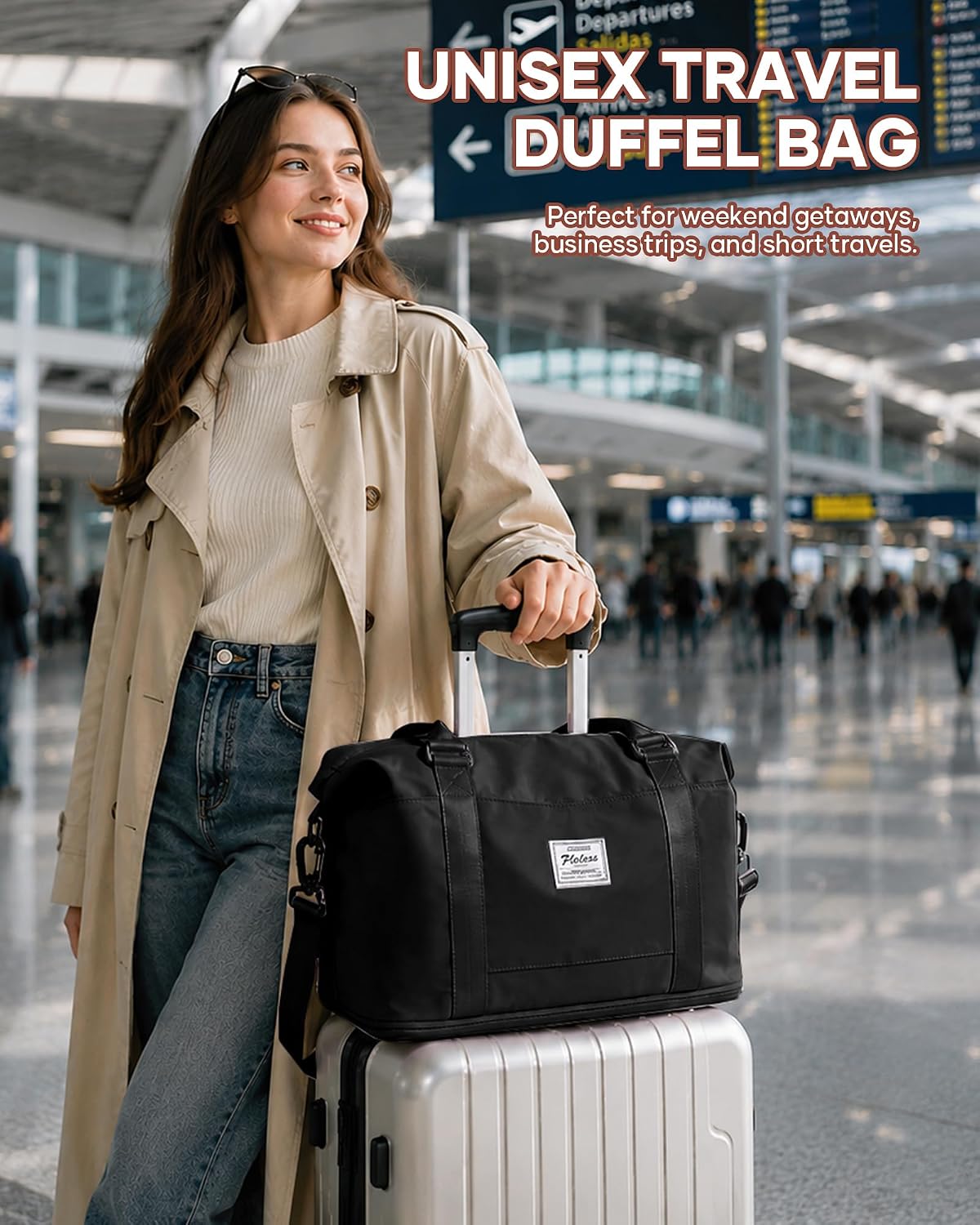 Travel Duffel Bag, 18x14x8 Inches Travel Bag Spirit with Shoes Compartment, Weekender Overnight Bag for Women with Trolley Sleeve, Carry On Bag for Airplanes Sport Tote Gym Bag Black - Colors B