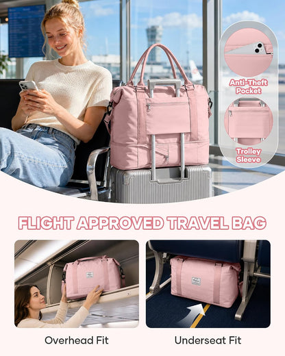 Travel Duffel Bag, 18x14x8 Inches Travel Bag Spirit with Shoes Compartment, Weekender Overnight Bag for Women with Trolley Sleeve, Carry On Bag for Airplanes Sport Tote Gym Bag Black - Colors B
