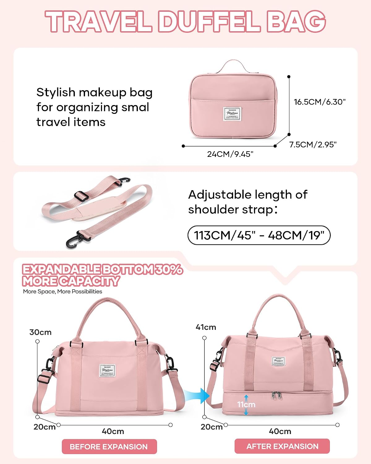 Travel Duffel Bag, 18x14x8 Inches Travel Bag Spirit with Shoes Compartment, Weekender Overnight Bag for Women with Trolley Sleeve, Carry On Bag for Airplanes Sport Tote Gym Bag Black - Colors B