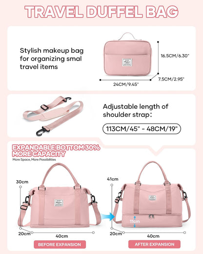 Travel Duffel Bag, 18x14x8 Inches Travel Bag Spirit with Shoes Compartment, Weekender Overnight Bag for Women with Trolley Sleeve, Carry On Bag for Airplanes Sport Tote Gym Bag Black - Colors B