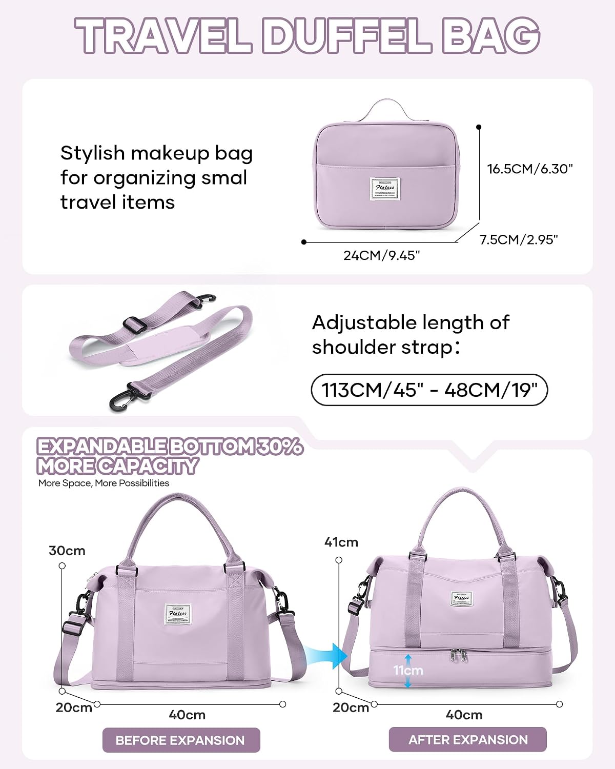 Travel Duffel Bag, 18x14x8 Inches Travel Bag Spirit with Shoes Compartment, Weekender Overnight Bag for Women with Trolley Sleeve, Carry On Bag for Airplanes Sport Tote Gym Bag Black - Colors B