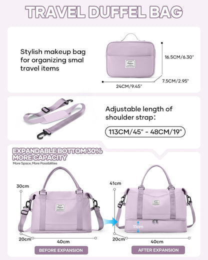 Travel Duffel Bag, 18x14x8 Inches Travel Bag Spirit with Shoes Compartment, Weekender Overnight Bag for Women with Trolley Sleeve, Carry On Bag for Airplanes Sport Tote Gym Bag Black - Colors B