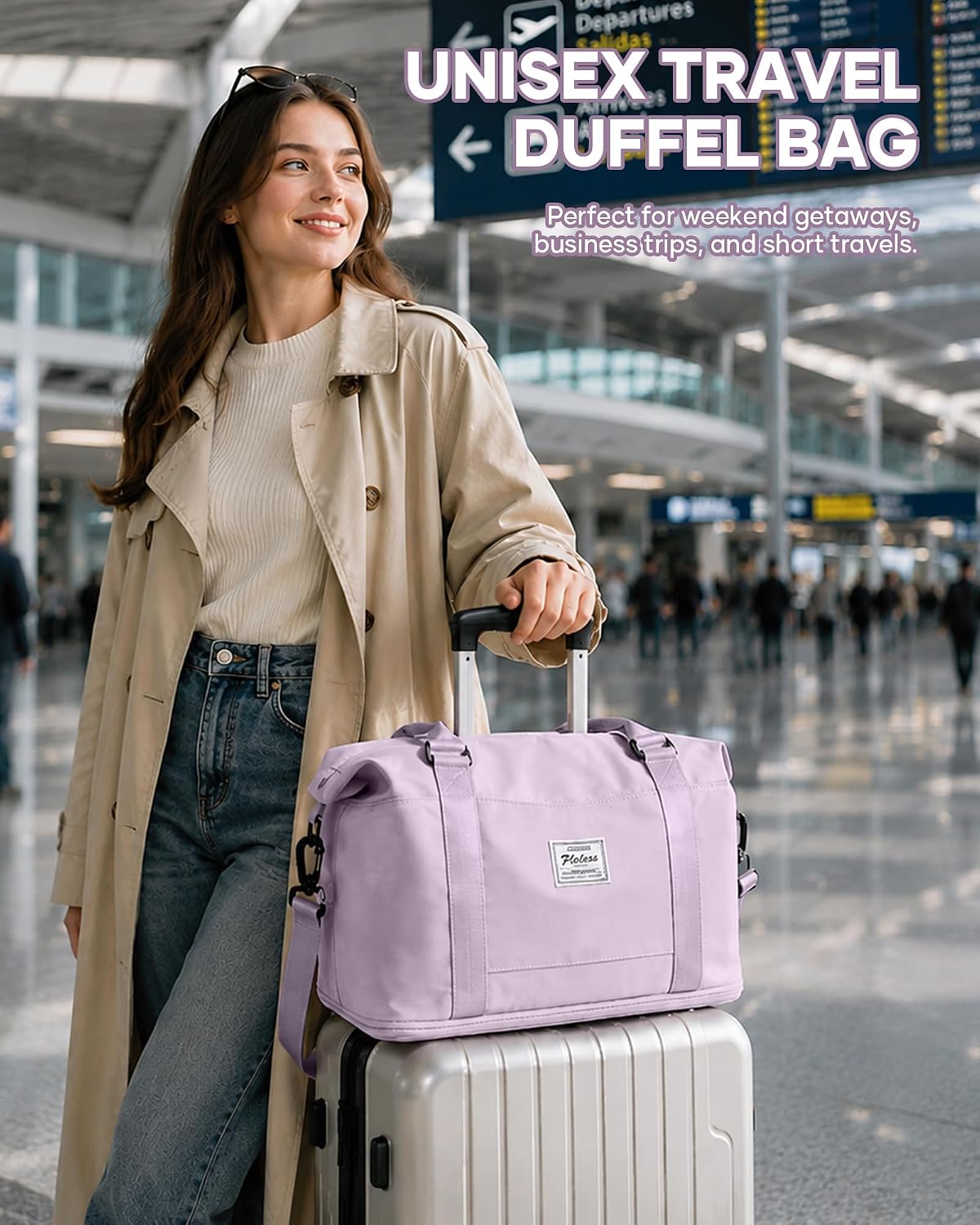 Travel Duffel Bag, 18x14x8 Inches Travel Bag Spirit with Shoes Compartment, Weekender Overnight Bag for Women with Trolley Sleeve, Carry On Bag for Airplanes Sport Tote Gym Bag Black - Colors B