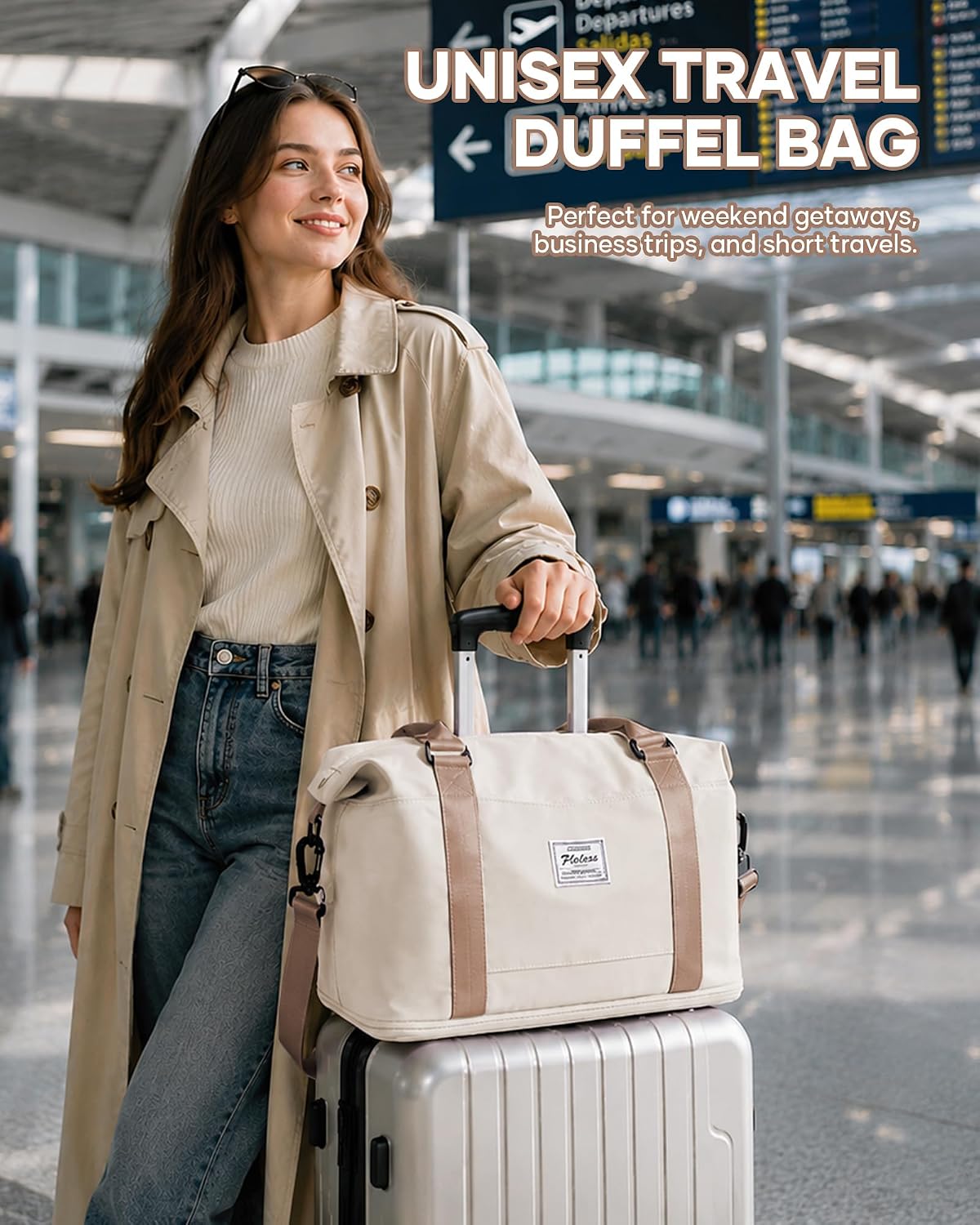 Travel Duffel Bag, 18x14x8 Inches Travel Bag Spirit with Shoes Compartment, Weekender Overnight Bag for Women with Trolley Sleeve, Carry On Bag for Airplanes Sport Tote Gym Bag Black - Colors B