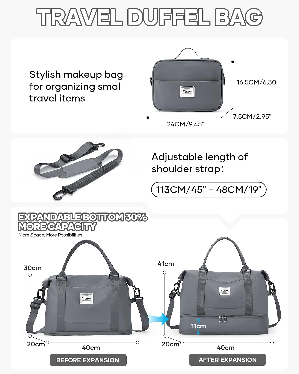 Travel Duffel Bag, 18x14x8 Inches Travel Bag Spirit with Shoes Compartment, Weekender Overnight Bag for Women with Trolley Sleeve, Carry On Bag for Airplanes Sport Tote Gym Bag Black - Colors B