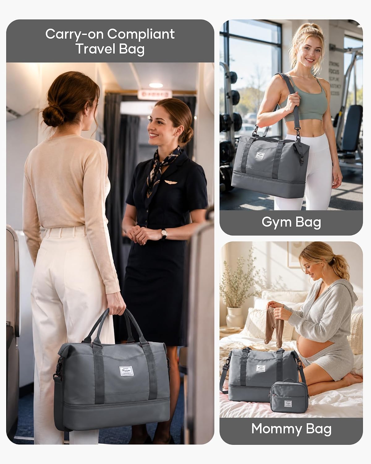 Travel Duffel Bag, 18x14x8 Inches Travel Bag Spirit with Shoes Compartment, Weekender Overnight Bag for Women with Trolley Sleeve, Carry On Bag for Airplanes Sport Tote Gym Bag Black - Colors B
