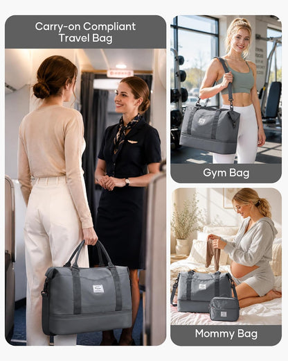 Travel Duffel Bag, 18x14x8 Inches Travel Bag Spirit with Shoes Compartment, Weekender Overnight Bag for Women with Trolley Sleeve, Carry On Bag for Airplanes Sport Tote Gym Bag Black - Colors B