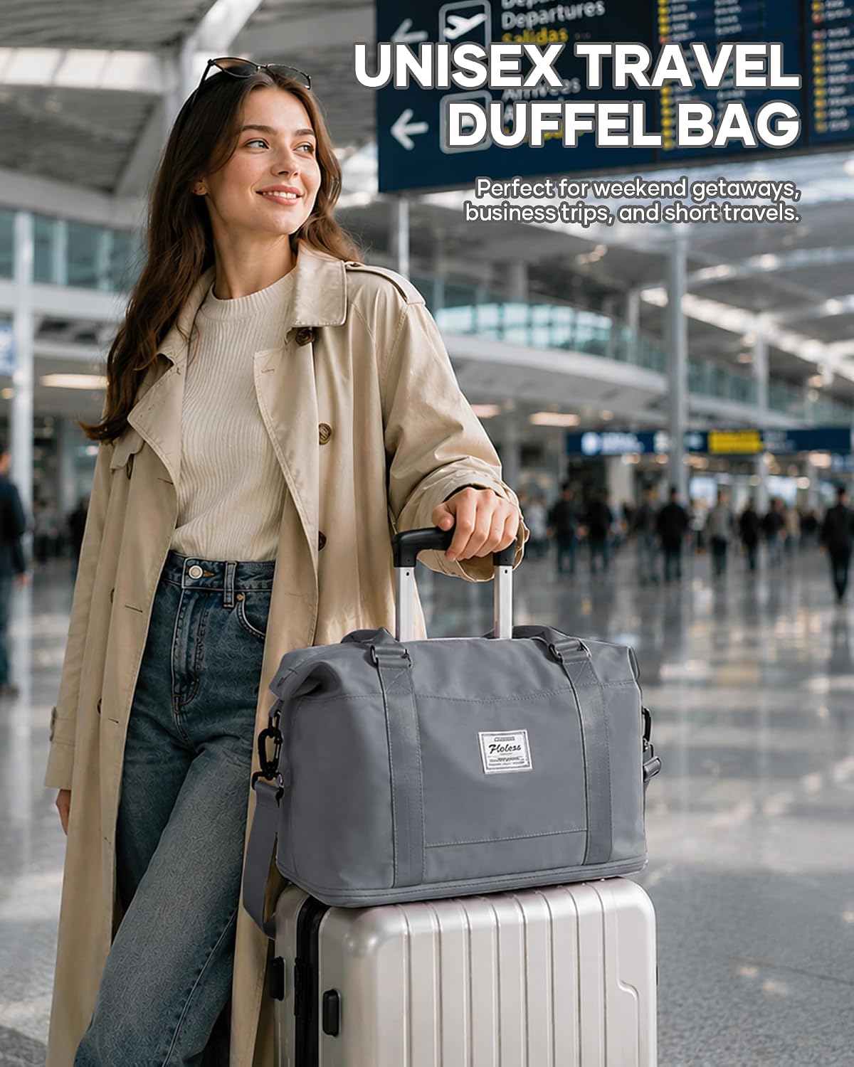 Travel Duffel Bag, 18x14x8 Inches Travel Bag Spirit with Shoes Compartment, Weekender Overnight Bag for Women with Trolley Sleeve, Carry On Bag for Airplanes Sport Tote Gym Bag Black - Colors B