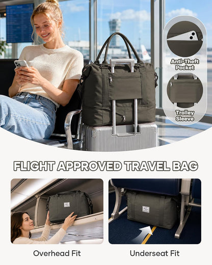 Travel Duffel Bag, 18x14x8 Inches Travel Bag Spirit with Shoes Compartment, Weekender Overnight Bag for Women with Trolley Sleeve, Carry On Bag for Airplanes Sport Tote Gym Bag Black - Colors B