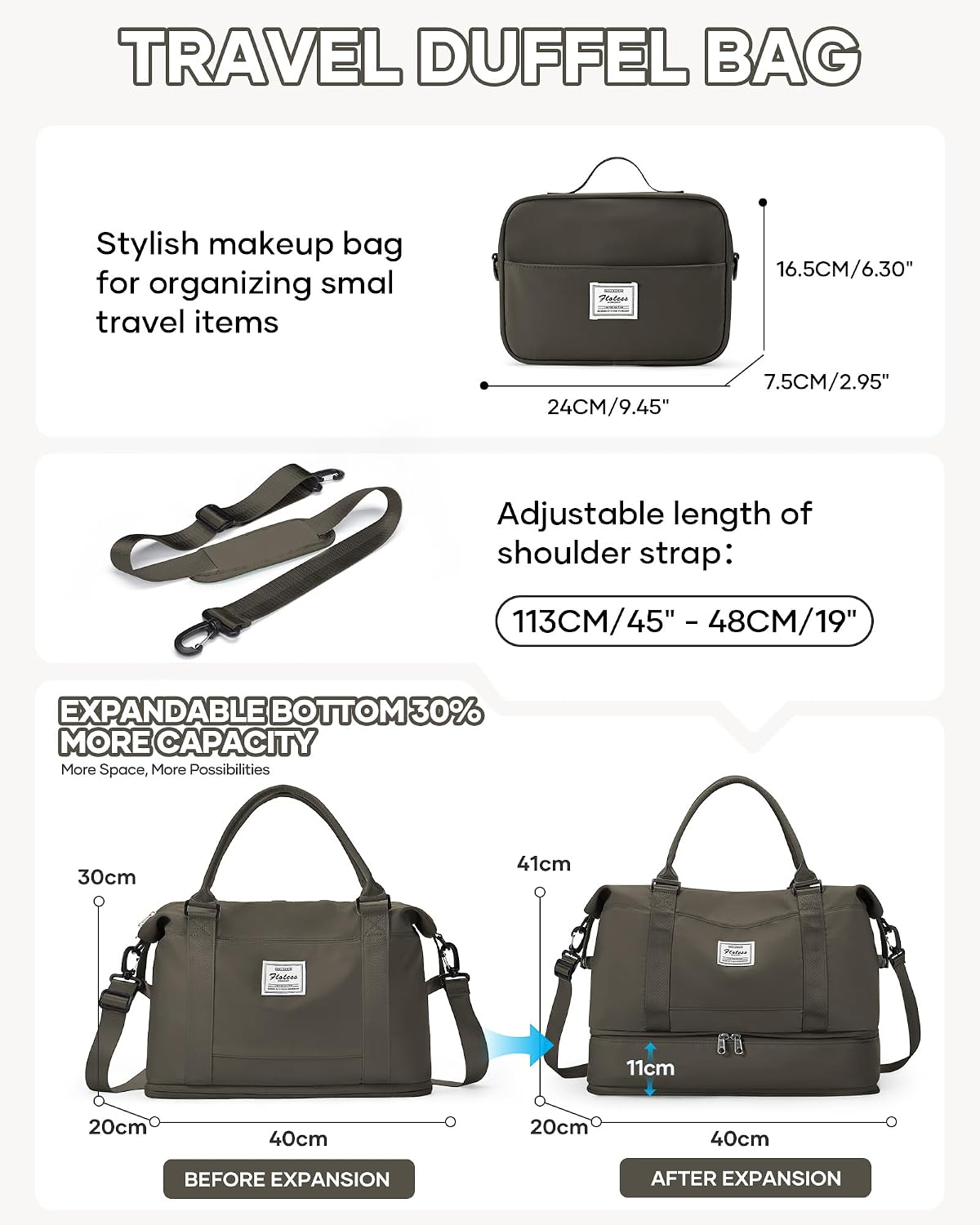 Travel Duffel Bag, 18x14x8 Inches Travel Bag Spirit with Shoes Compartment, Weekender Overnight Bag for Women with Trolley Sleeve, Carry On Bag for Airplanes Sport Tote Gym Bag Black - Colors B