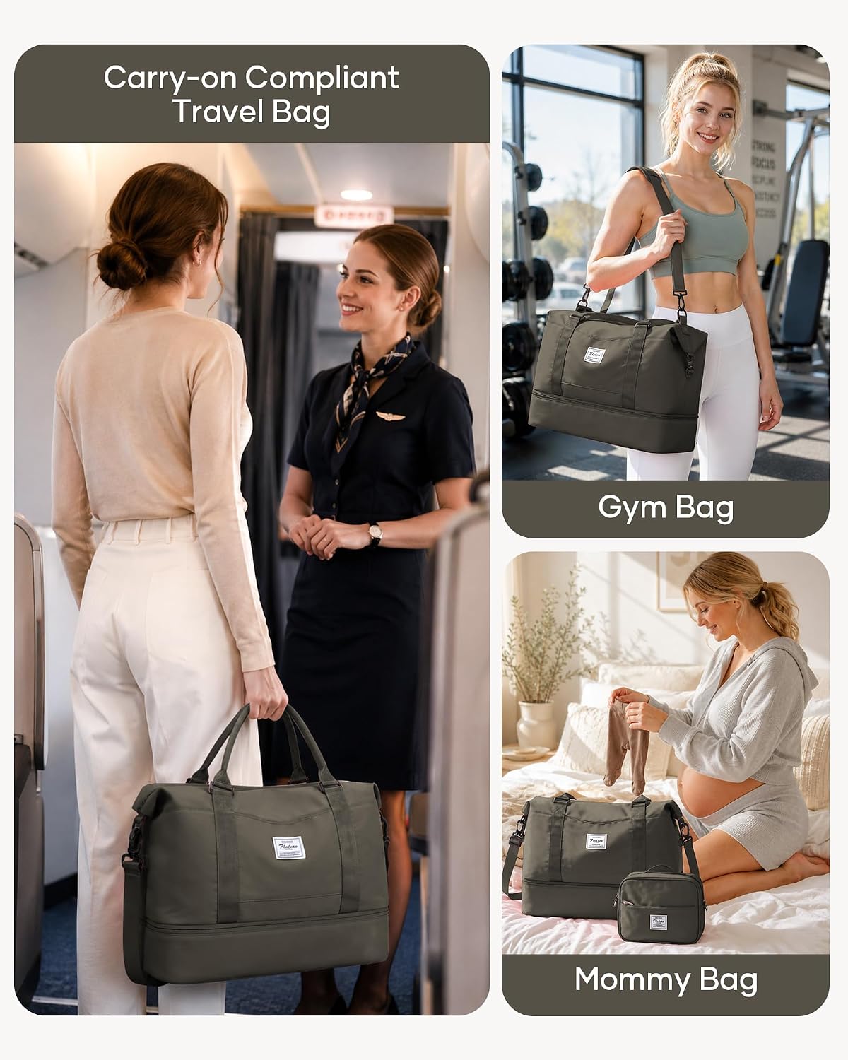 Travel Duffel Bag, 18x14x8 Inches Travel Bag Spirit with Shoes Compartment, Weekender Overnight Bag for Women with Trolley Sleeve, Carry On Bag for Airplanes Sport Tote Gym Bag Black - Colors B