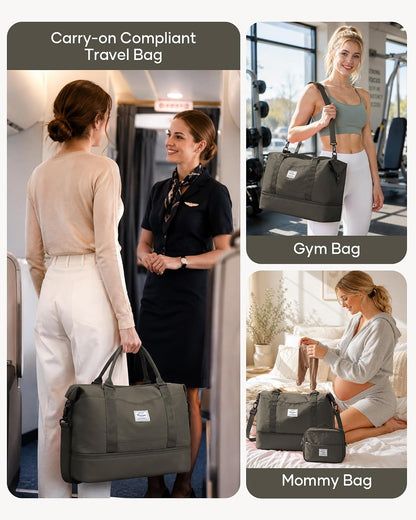 Travel Duffel Bag, 18x14x8 Inches Travel Bag Spirit with Shoes Compartment, Weekender Overnight Bag for Women with Trolley Sleeve, Carry On Bag for Airplanes Sport Tote Gym Bag Black - Colors B