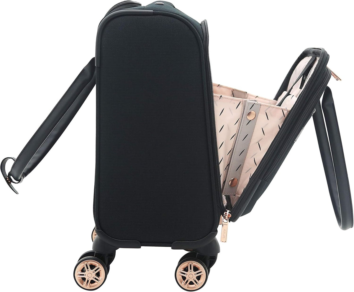 kensie Hudson Softside 3-Piece Spinner Luggage Set, Black with Rose Gold