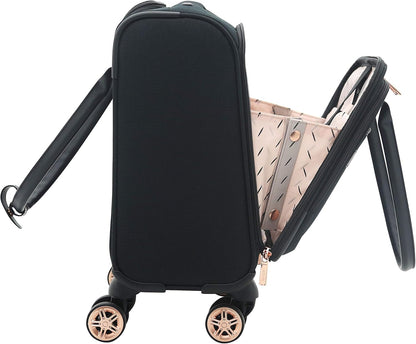 kensie Hudson Softside 3-Piece Spinner Luggage Set, Black with Rose Gold