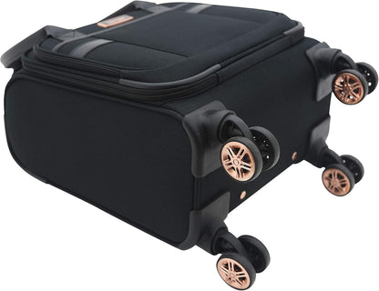 kensie Hudson Softside 3-Piece Spinner Luggage Set, Black with Rose Gold