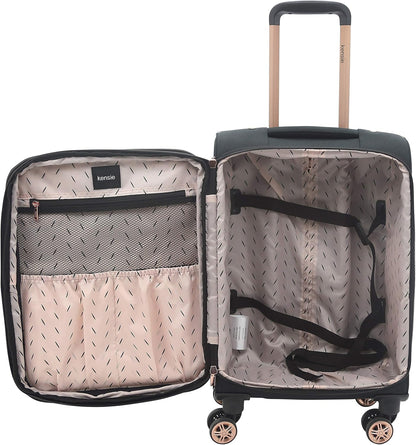 kensie Hudson Softside 3-Piece Spinner Luggage Set, Black with Rose Gold
