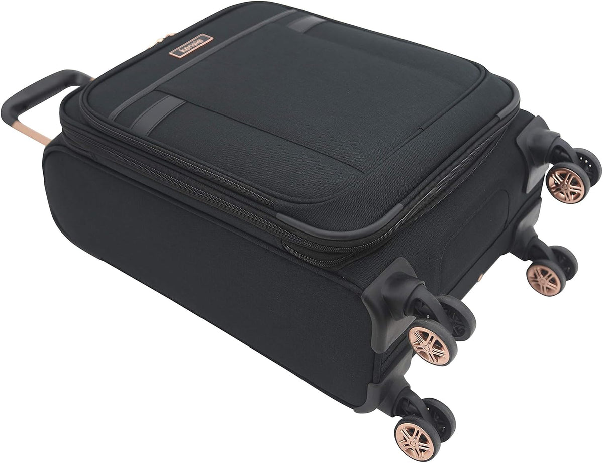 kensie Hudson Softside 3-Piece Spinner Luggage Set, Black with Rose Gold