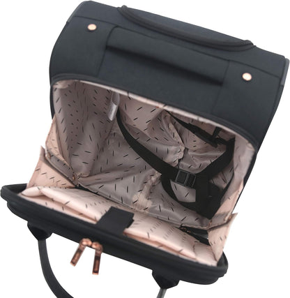 kensie Hudson Softside 3-Piece Spinner Luggage Set, Black with Rose Gold