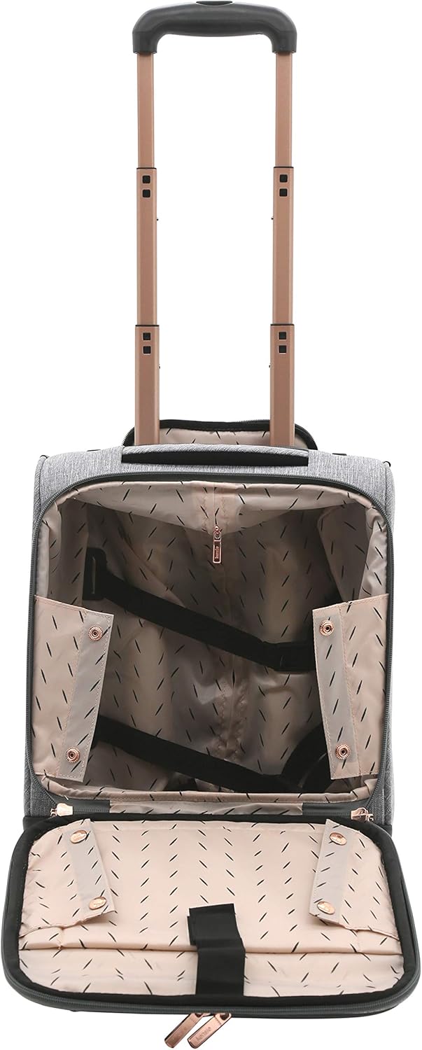 kensie Hudson Softside 3-Piece Spinner Luggage Set, Black with Rose Gold