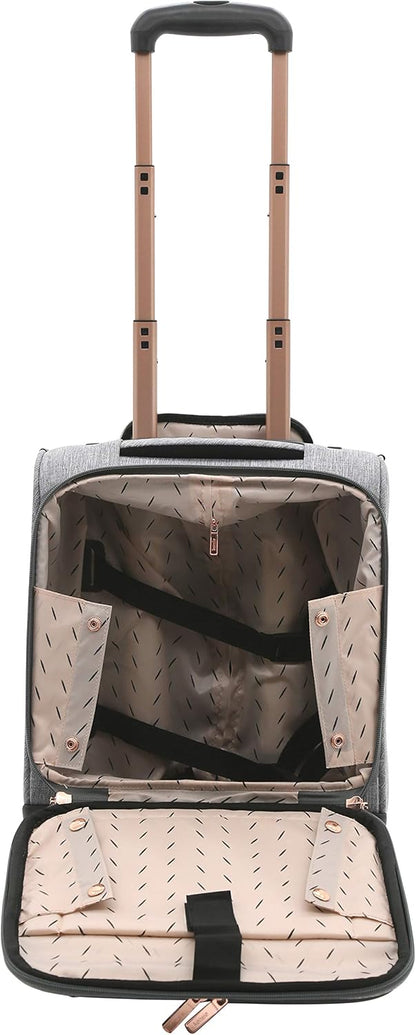 kensie Hudson Softside 3-Piece Spinner Luggage Set, Black with Rose Gold
