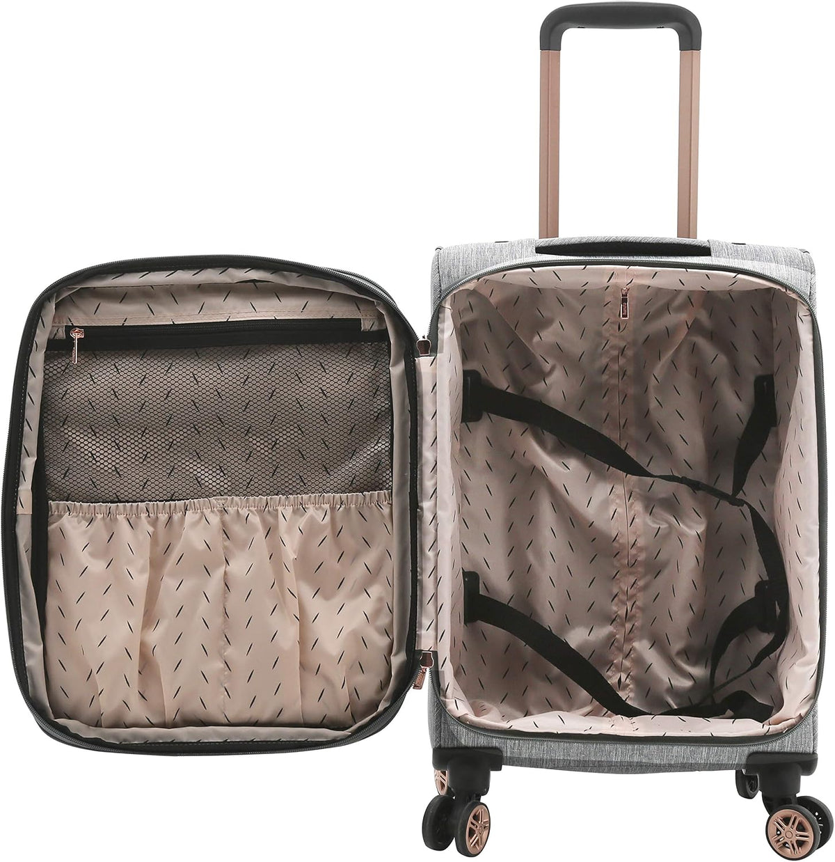 kensie Hudson Softside 3-Piece Spinner Luggage Set, Black with Rose Gold