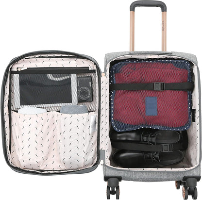 kensie Hudson Softside 3-Piece Spinner Luggage Set, Black with Rose Gold
