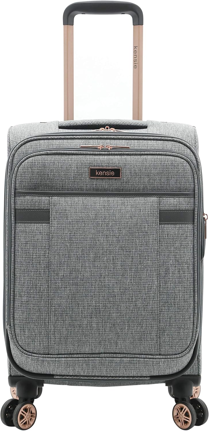 kensie Hudson Softside 3-Piece Spinner Luggage Set, Black with Rose Gold