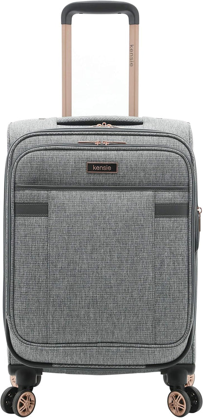 kensie Hudson Softside 3-Piece Spinner Luggage Set, Black with Rose Gold