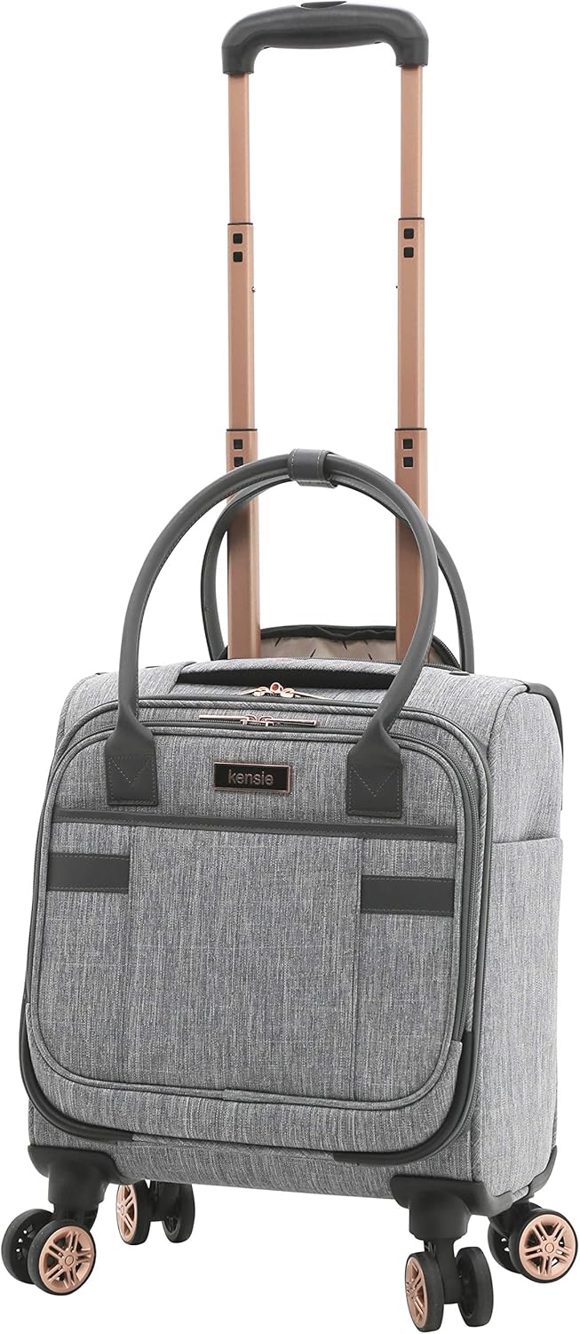 kensie Hudson Softside 3-Piece Spinner Luggage Set, Black with Rose Gold