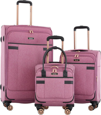 kensie Hudson Softside 3-Piece Spinner Luggage Set, Black with Rose Gold