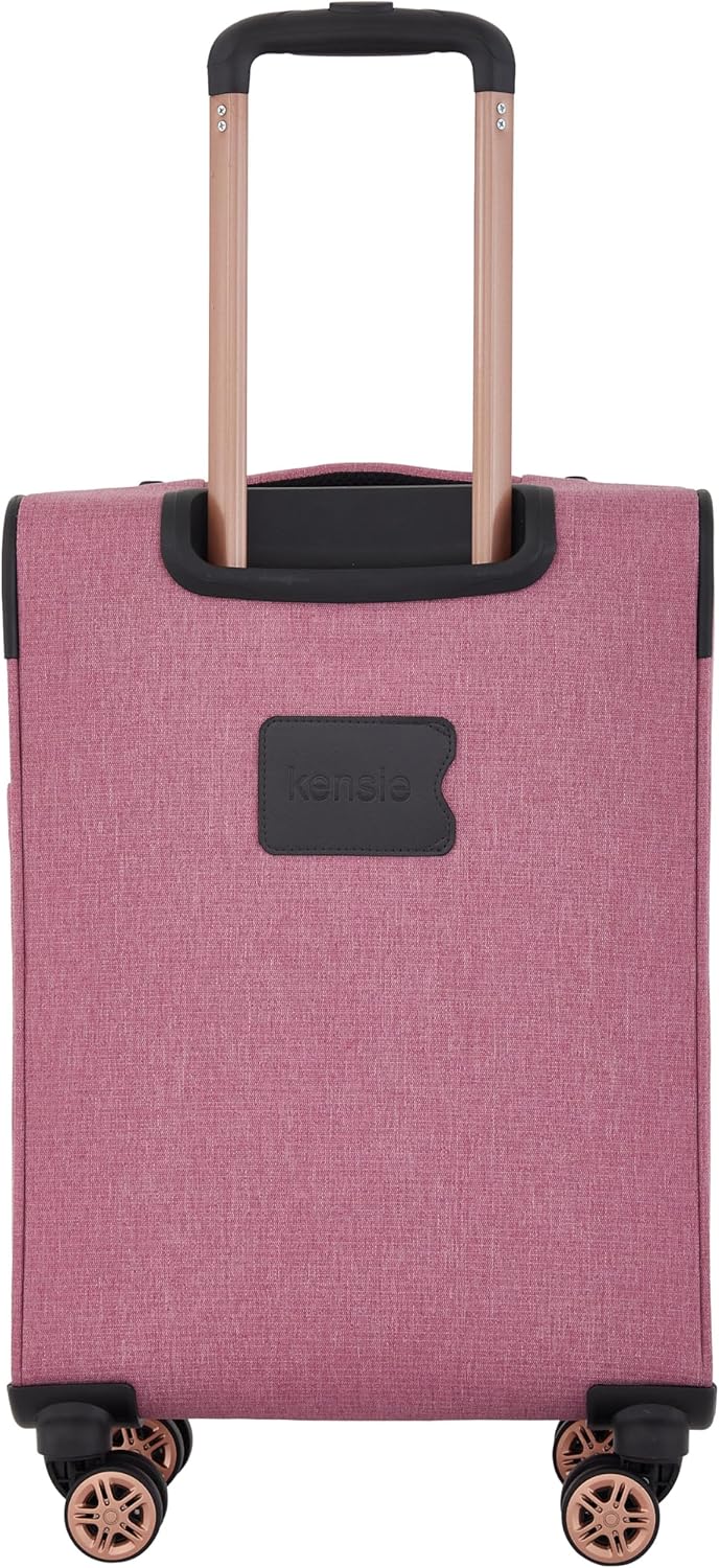 kensie Hudson Softside 3-Piece Spinner Luggage Set, Black with Rose Gold