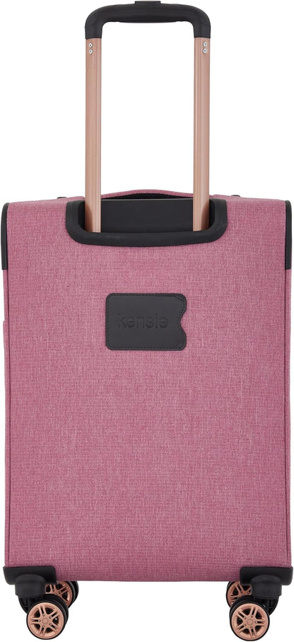 kensie Hudson Softside 3-Piece Spinner Luggage Set, Black with Rose Gold