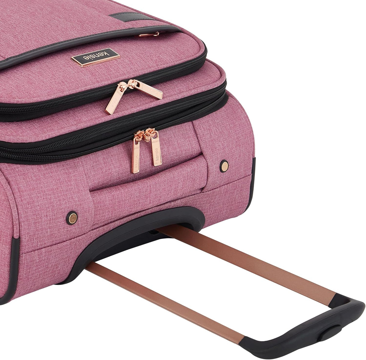 kensie Hudson Softside 3-Piece Spinner Luggage Set, Black with Rose Gold