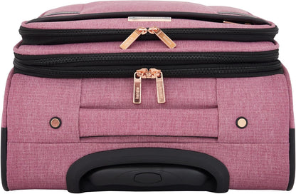 kensie Hudson Softside 3-Piece Spinner Luggage Set, Black with Rose Gold