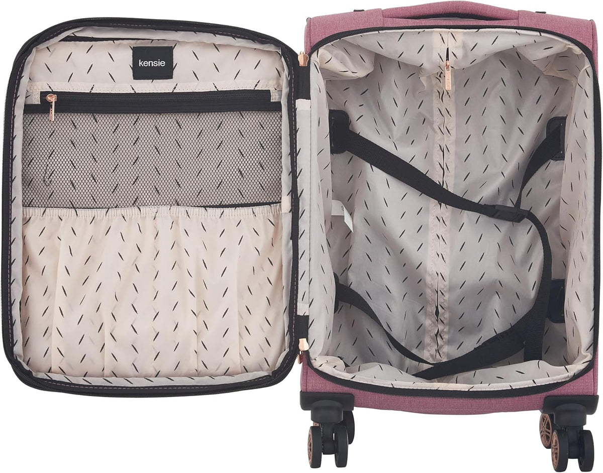 kensie Hudson Softside 3-Piece Spinner Luggage Set, Black with Rose Gold