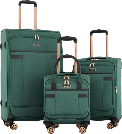 kensie Hudson Softside 3-Piece Spinner Luggage Set, Black with Rose Gold