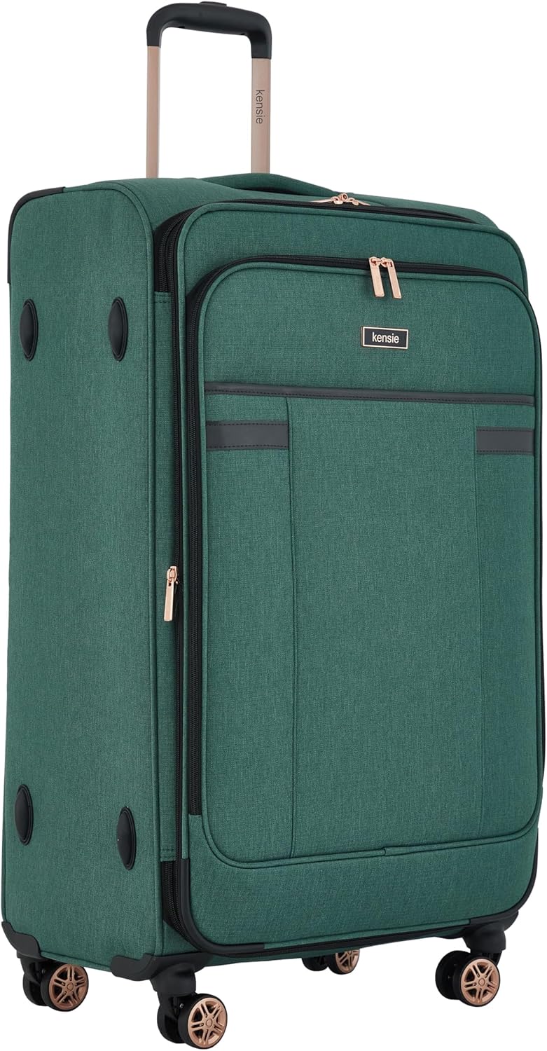 kensie Hudson Softside 3-Piece Spinner Luggage Set, Black with Rose Gold