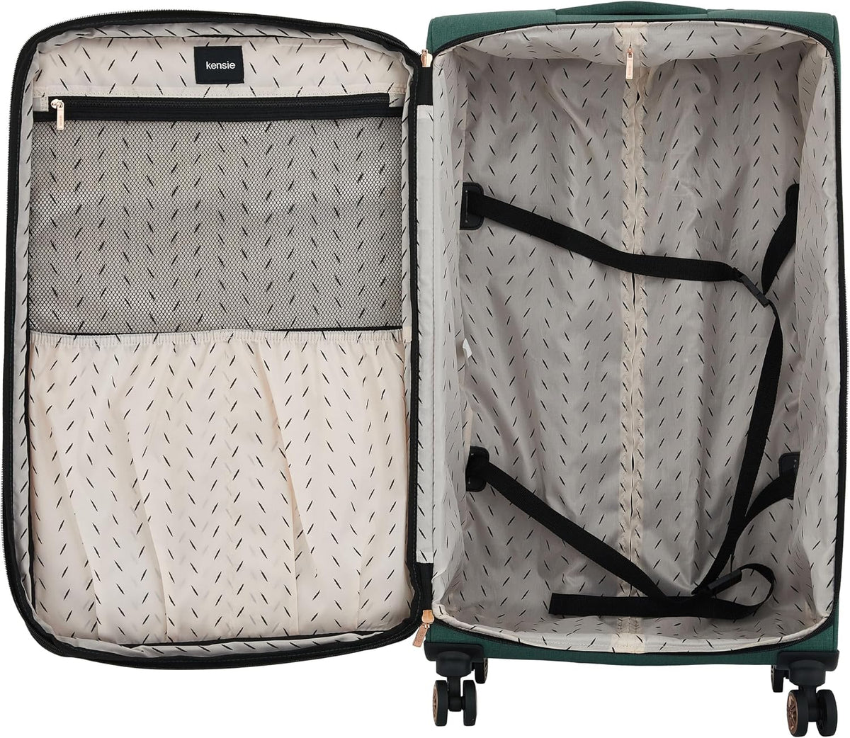 kensie Hudson Softside 3-Piece Spinner Luggage Set, Black with Rose Gold