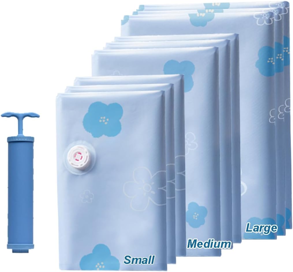 Vacuum Storage Bags for Clothing, 9 Pack Vacuum Seal Bags for Travel, 3 Sizes Compression Packing Bags 80% Space Saver for Suitcase Luggage, Bedding & Seasonal Storage