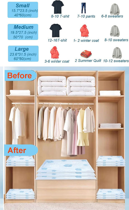 Vacuum Storage Bags for Clothing, 9 Pack Vacuum Seal Bags for Travel, 3 Sizes Compression Packing Bags 80% Space Saver for Suitcase Luggage, Bedding & Seasonal Storage
