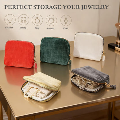 Small Jewelry Travel Case, Portable Travel Jewelry Organizer Soft Velvet Organizer Pouch Mini Travel Jewelry Bag with Zipper for Earring Crystal Bracelet Ring,Anti-Scratch(Blackish Green)