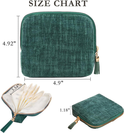 Small Jewelry Travel Case, Portable Travel Jewelry Organizer Soft Velvet Organizer Pouch Mini Travel Jewelry Bag with Zipper for Earring Crystal Bracelet Ring,Anti-Scratch(Blackish Green)