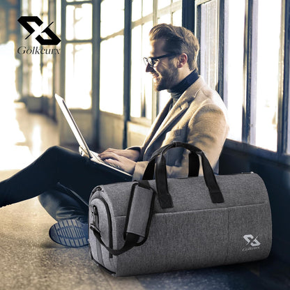 Golkcurx Convertible Garment Bag for travel,Carry on Garment Duffle Bag with Shoe Compartment, Detachable Shoulder Strap - 2 in 1 ， for Men Women