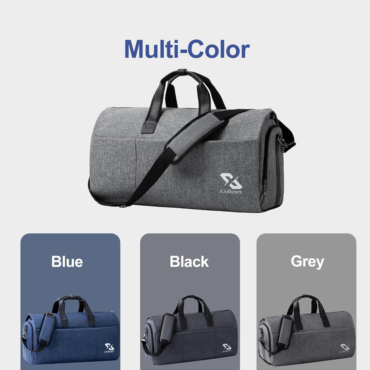 Golkcurx Convertible Garment Bag for travel,Carry on Garment Duffle Bag with Shoe Compartment, Detachable Shoulder Strap - 2 in 1 ， for Men Women