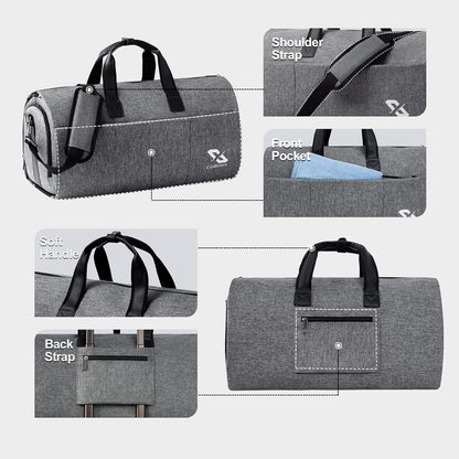 Golkcurx Convertible Garment Bag for travel,Carry on Garment Duffle Bag with Shoe Compartment, Detachable Shoulder Strap - 2 in 1 ， for Men Women