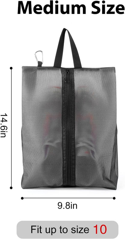 2 Pack Shoe Bags for Travel, Sneaker Bags, Waterproof Travel Shoe Bags with Zipper for Packing, Golf Shoe Dust Bags for Man and Women, Medium, Black