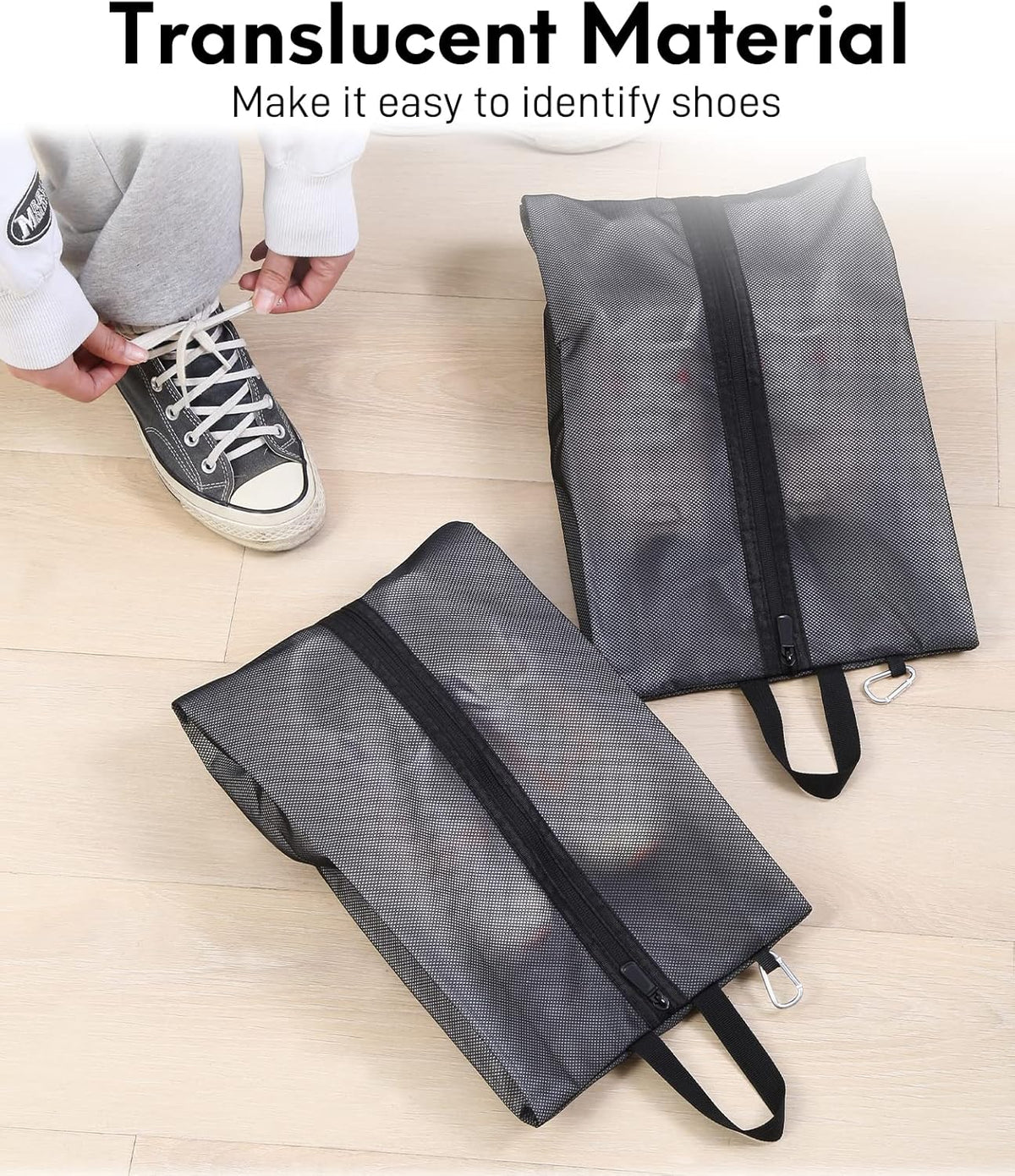 2 Pack Shoe Bags for Travel, Sneaker Bags, Waterproof Travel Shoe Bags with Zipper for Packing, Golf Shoe Dust Bags for Man and Women, Medium, Black
