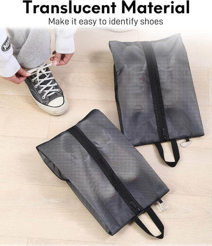 2 Pack Shoe Bags for Travel, Sneaker Bags, Waterproof Travel Shoe Bags with Zipper for Packing, Golf Shoe Dust Bags for Man and Women, Medium, Black
